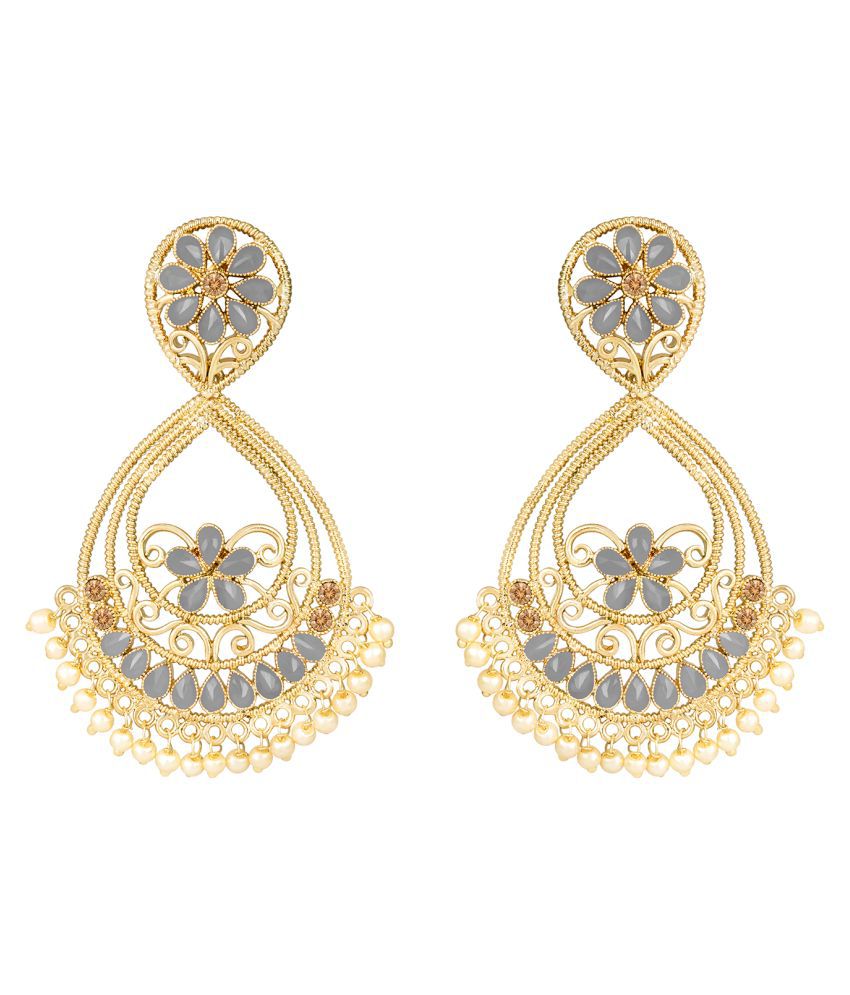     			Gold Plated Drop Shape Floral Stone Studded Drop & Dangler Earrings for Women and Girls