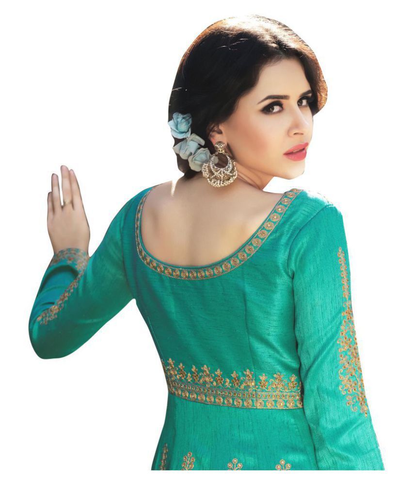 FashionUma Green,Beige Bangalore Silk Anarkali Semi-Stitched Suit - Buy FashionUma Green,Beige 