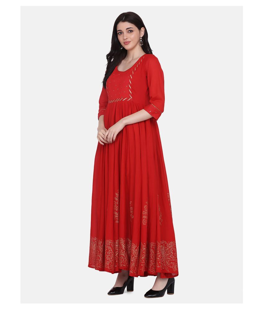     			Aarrah Red Cotton Ethnic Gown