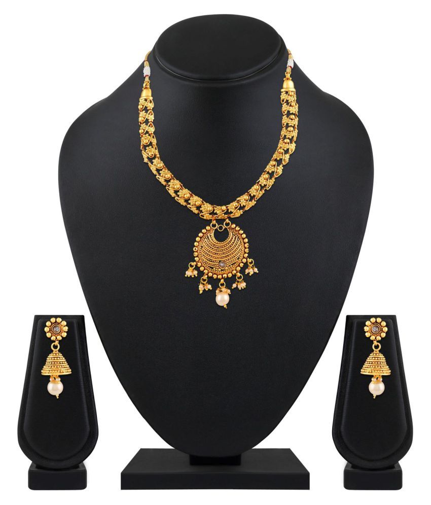     			Asmitta Jewellery Copper Golden Traditional Gold Plated Necklaces Set