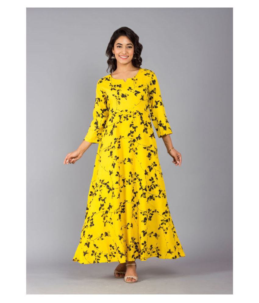     			Frionkandy Rayon Yellow A- line Dress