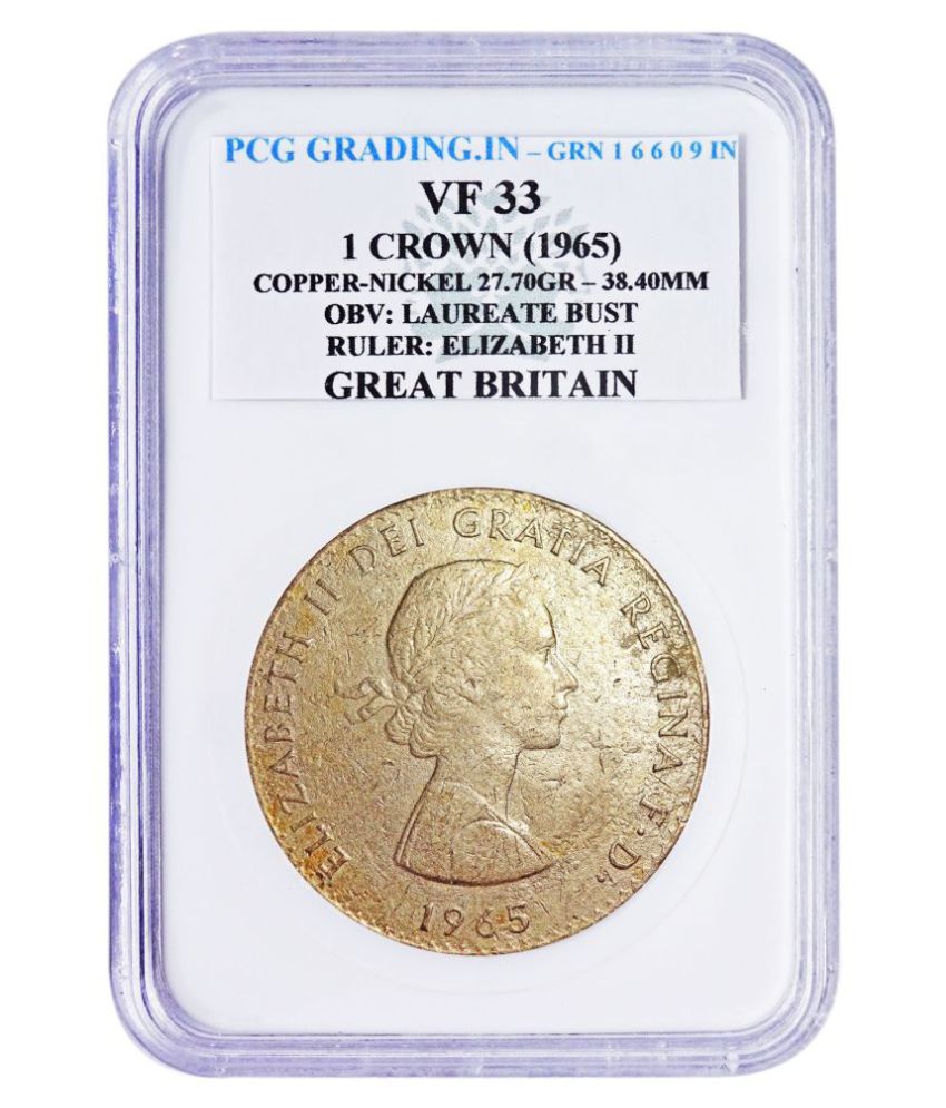     			(PCG Graded)1 Crown(1965) Copper Nickle-27.70 Gr. Ruler : Elizabeth II Great Britan 100% Original PCG Graded Coin