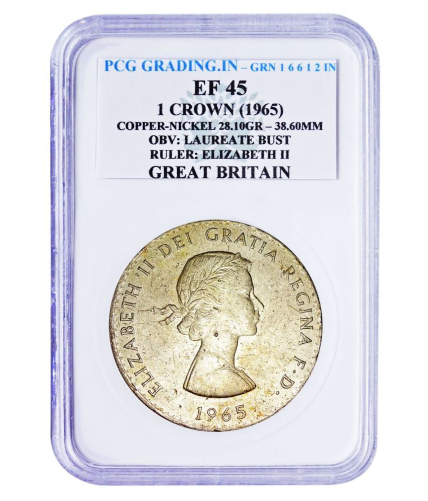     			(PCG Graded)1 Crown(1965) Copper Nickle-28.10 Gr. Ruler : Elizabeth II Great Britan 100% Orignal PCG Graded Coin