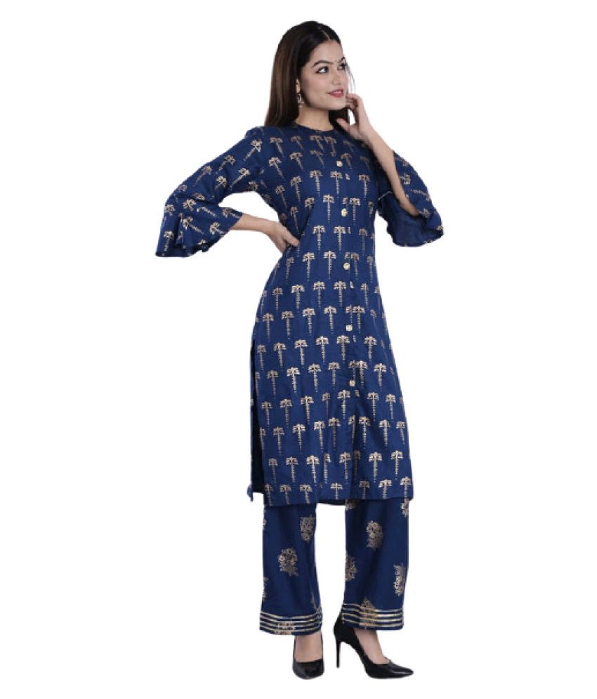     			BBQSTYLE Rayon Kurti With Palazzo - Stitched Suit