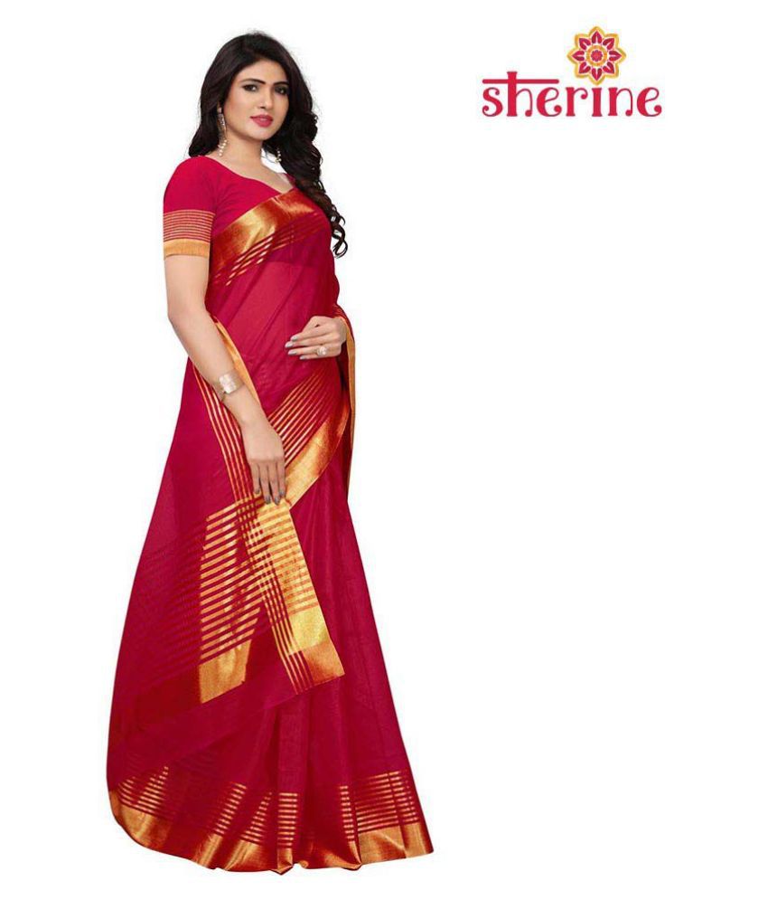 Sherine Red Saree with Blouse Piece (Fabric- Poly Cotton) - Buy Sherine ...