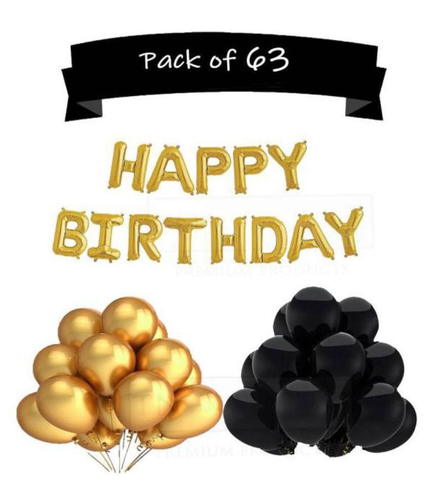     			Pixelfox Happy Birthday Letter Gold Foil Balloon 16 inch (13 Pcs) + Pack of 50 Balloons (Black & Golden) for Birthday Decoration