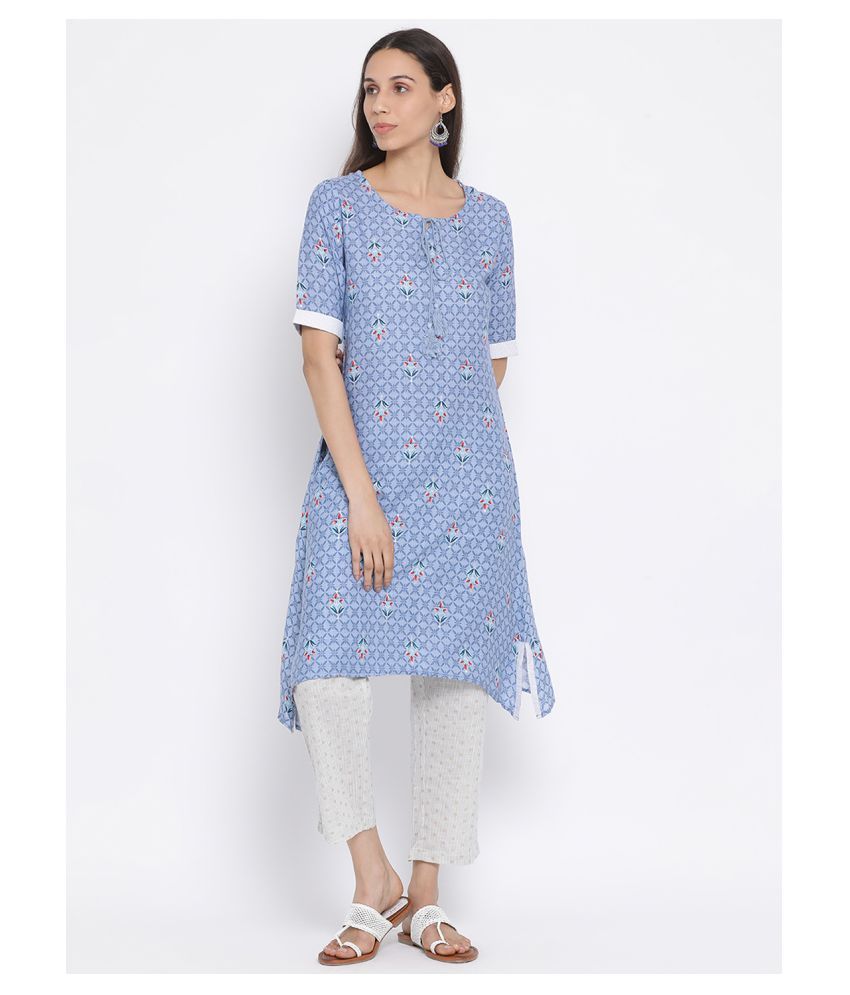 Span Cotton Kurti With Pants Stitched Suit Buy Span Cotton Kurti