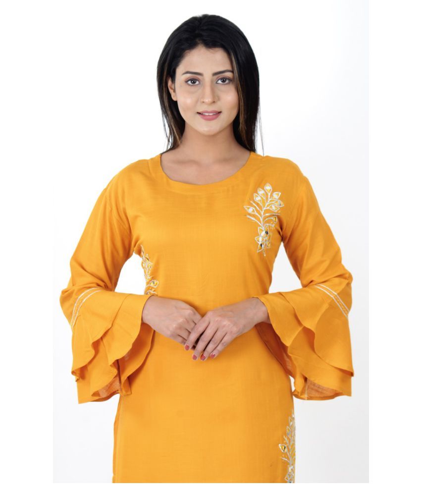 dhan nirankar creation Yellow Rayon Straight Kurti - Buy dhan nirankar ...