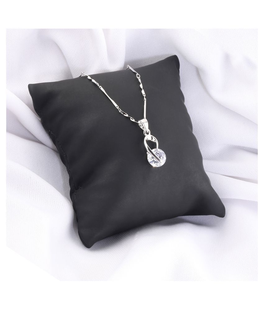     			Silver Plated Chain With Unique Solitaire Diamond Pendant  For Women