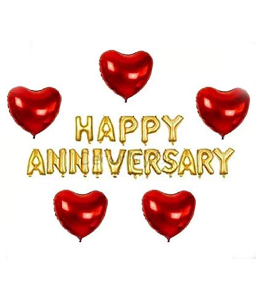     			Pixelfox Happy Anniversary (16 Gold Foil Letters)  + 5 Red Heart Foil