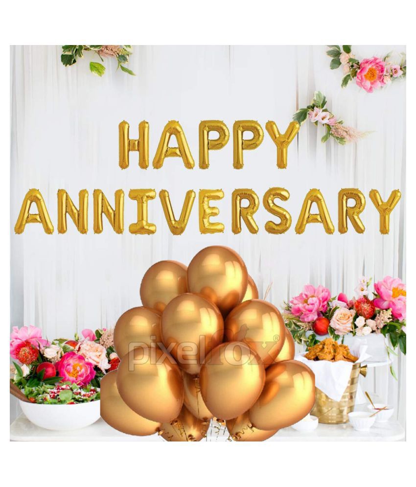     			Pixelfox Happy Anniversary (16 Gold Foil Letters)  + 30 Metallic Balloons (Gold)