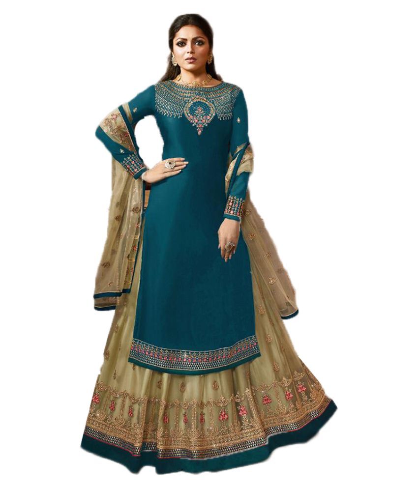 designer turquoise georgette floor length anarkali suit