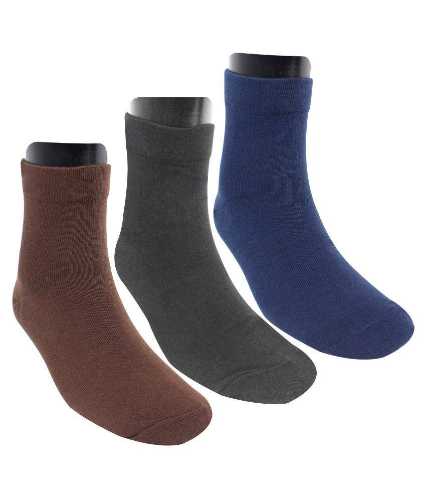 Neska Moda Men #039;s 3 Pair Crew Length Socks Brown,Dark Blue,Black