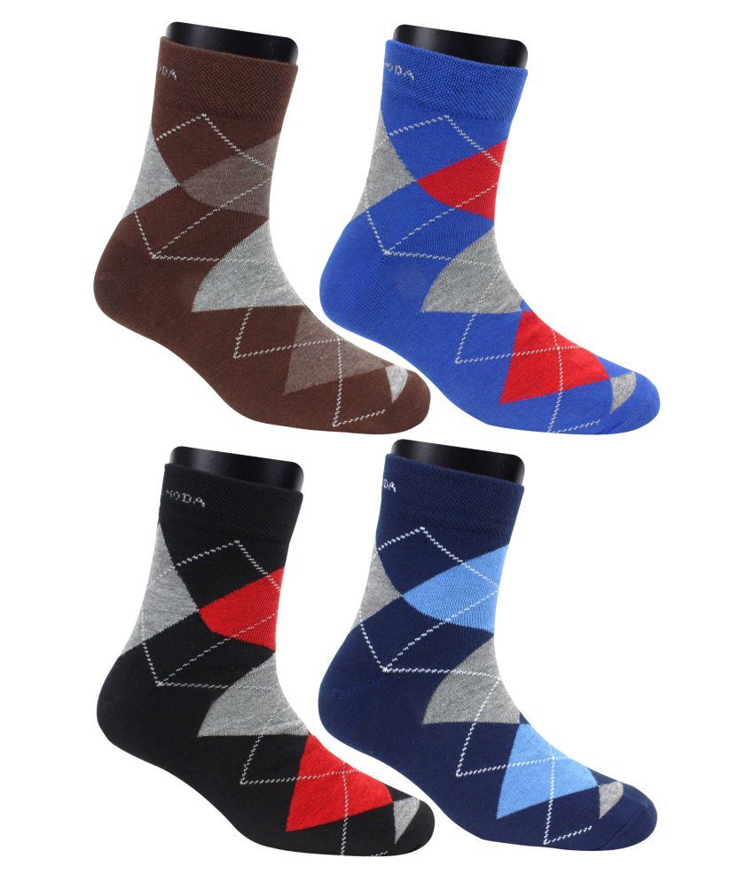 Neska Moda Men #039;s 4 Pair Checkered Ankle Length Socks Dark Blue,Brown,Black,Blue