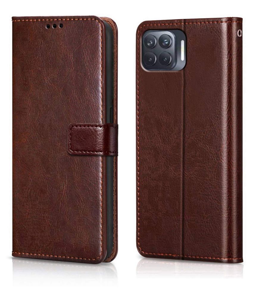     			Oppo F17 Pro Flip Cover by NBOX - Brown Viewing Stand and pocket