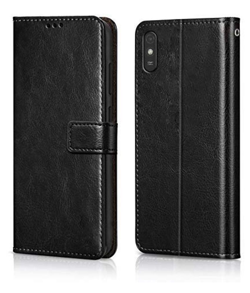 Xiaomi Redmi 9A Flip Cover by Shining Stars - Black Viewing Stand and pocket