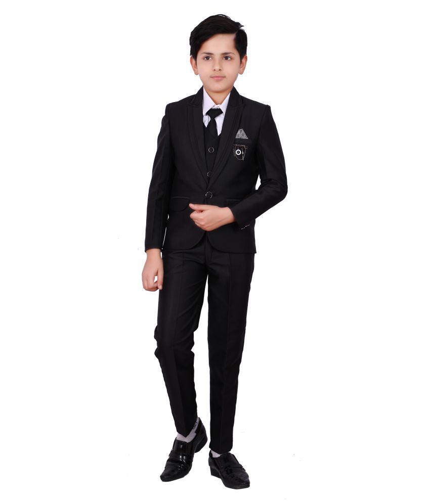     			Fourfolds Boys Polyester Blazer ( Pack of 1 , Black )