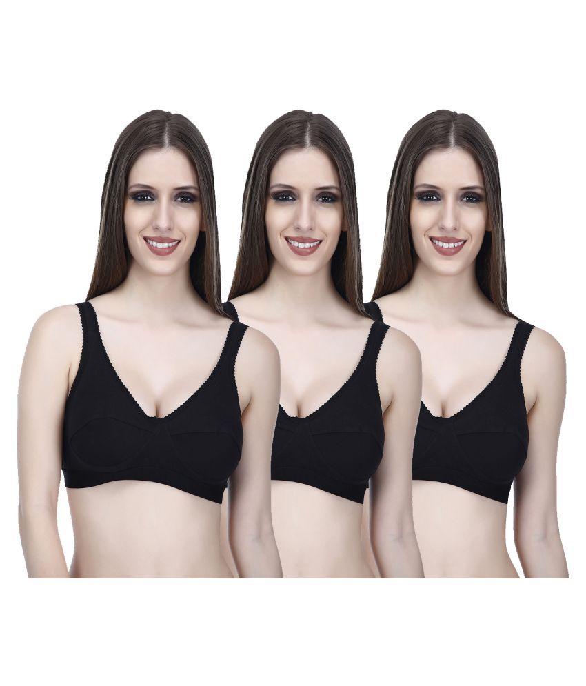     			Elina Pack of 3 Cotton Non Padded Women's Racerback bra ( Black )