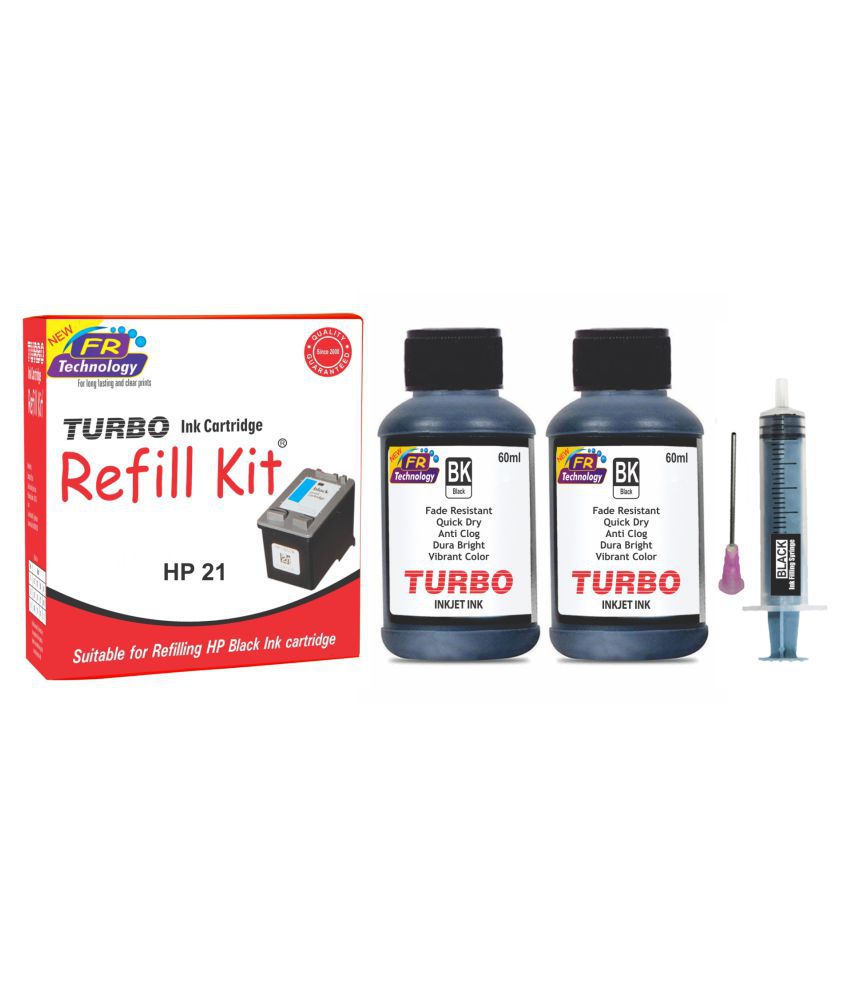 TURBO Refill Kit Black Two bottles Refill Kit for HP 21