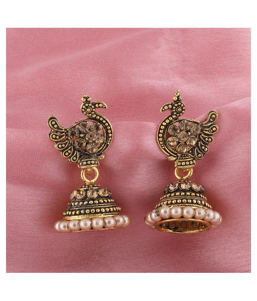     			SILVER SHINE  Attractive Peacock Beige Diamond Beaded Jhumki Earrings for Women