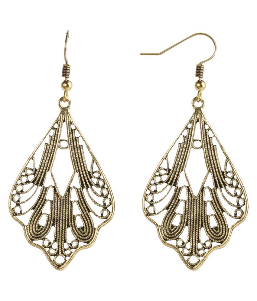     			SILVER SHINE  Fabulous Golden Hollow Leaf Chandelier Earrings for Women