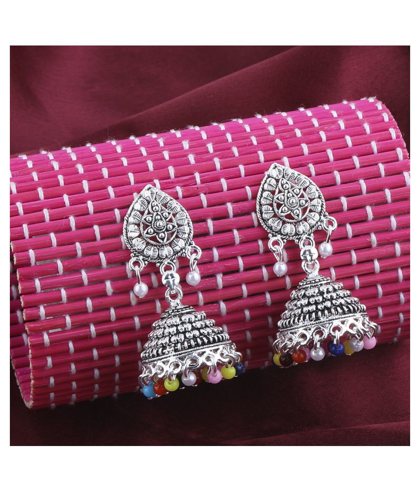     			SILVER SHINE  Gorgeous  Multicolor Beads Stylish Jhumki Earrings