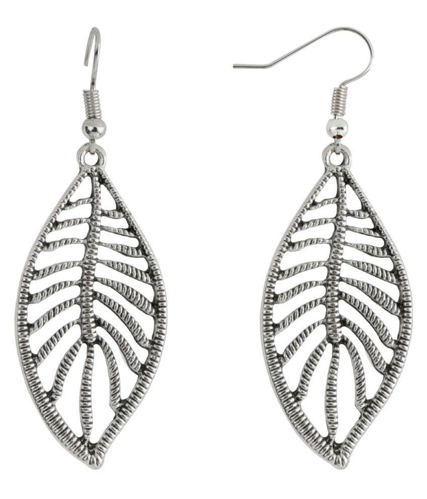     			SILVER SHINE  Graceful Silver Hollow Leaf Design Drop Earring For Girls And Women