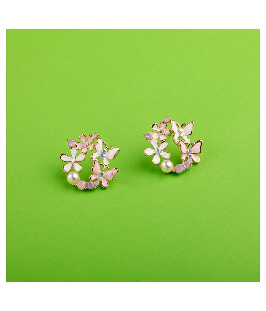     			SILVER SHINE  High Grade Pink Enamel Stylish Floral Design Stud Earring For Girl And Women