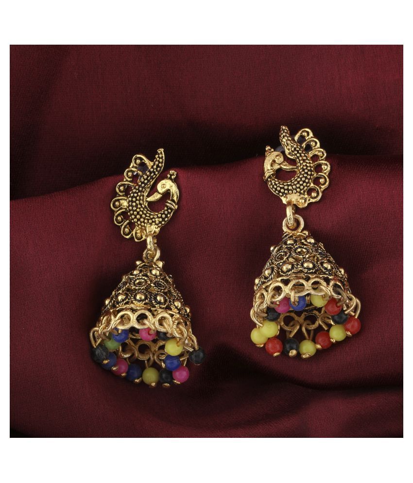     			SILVER SHINE  Lovely Multicolor Peacock Jhumki Earrings