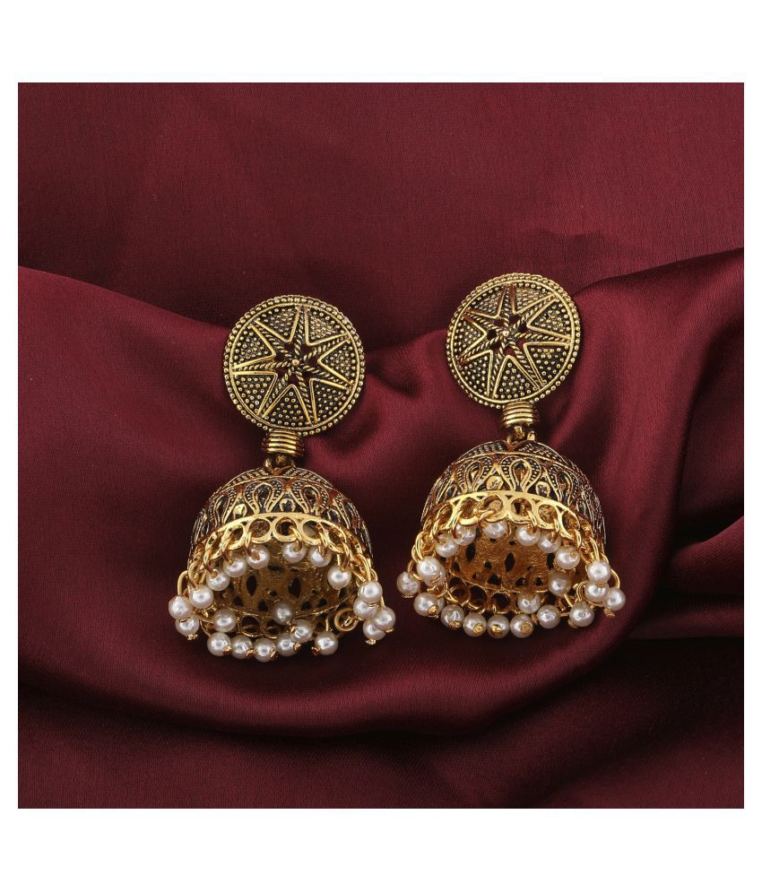     			SILVER SHINE  Spunky Golden Pave Pearl Jhumki Earrings