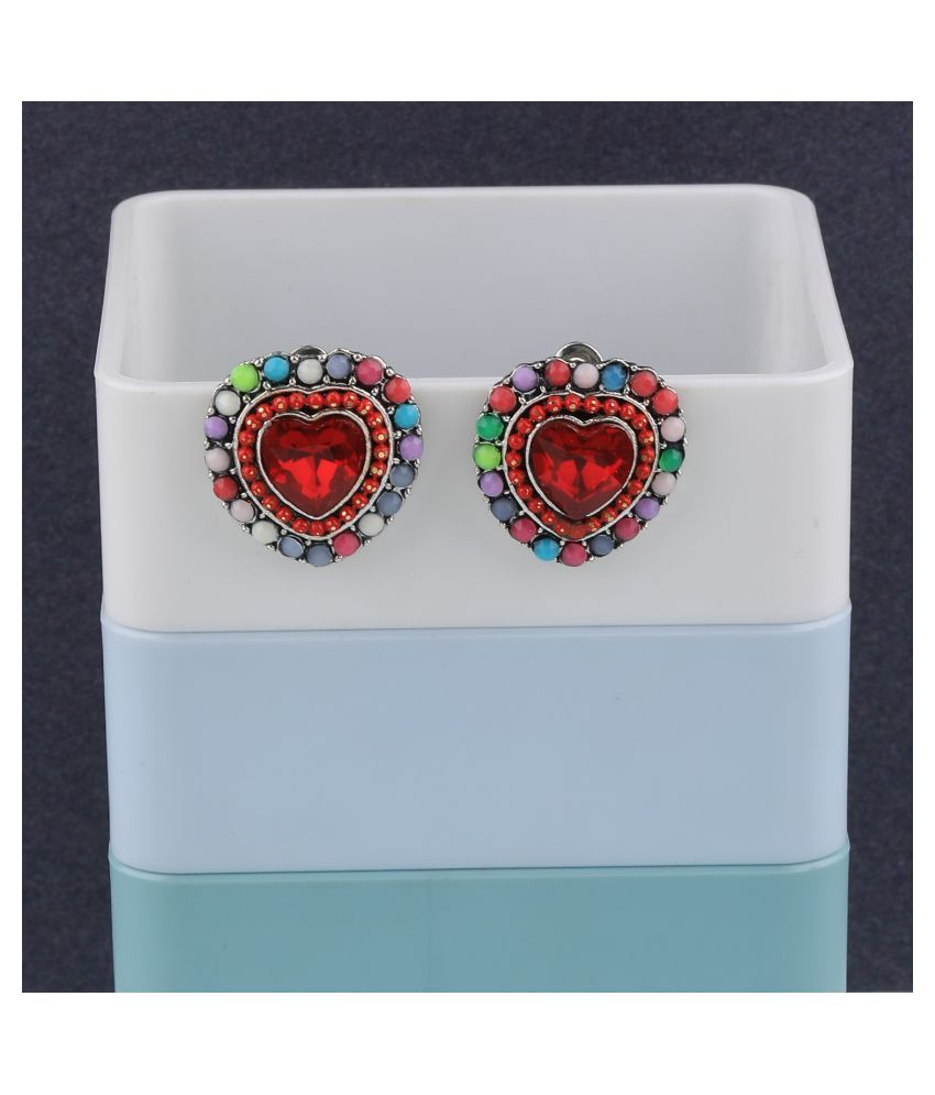     			SILVER SHINE  Stylish Heart Shape Diamond Multi Colour Stud Earring For Women Girl