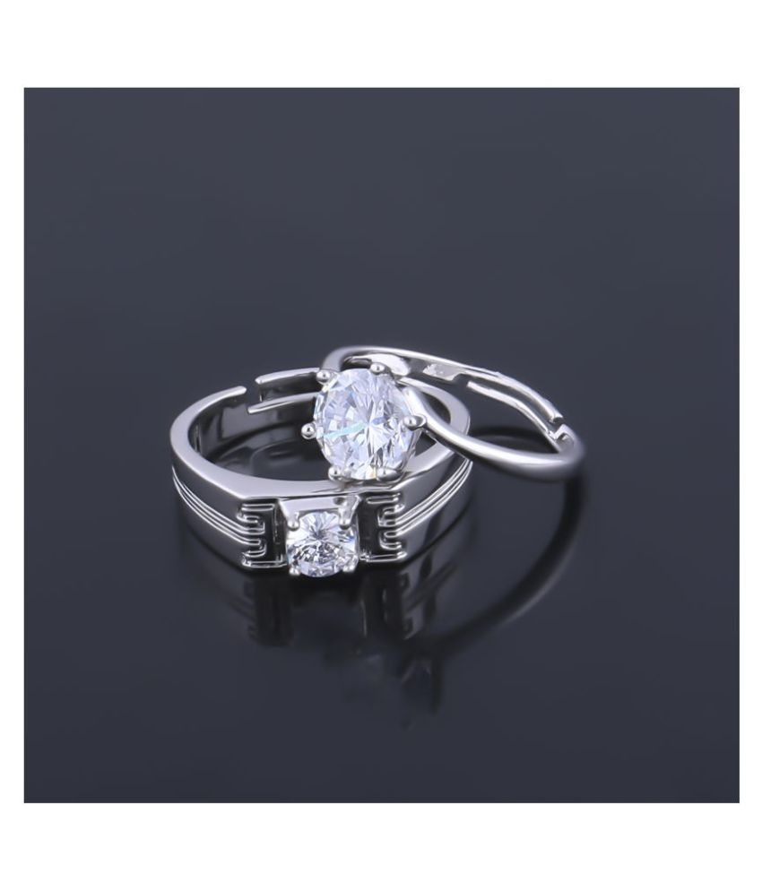     			SILVERSHINE,silver plated lovely shiny diamond with adjustable designer couple ring for men and women.