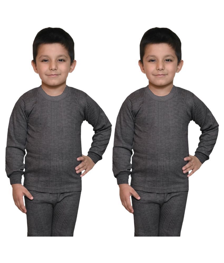     			Lux Inferno Boys & Girls Charcoal Melange Round Neck Full Sleeves Thermal Upper/Top/Vest - Pack of 2