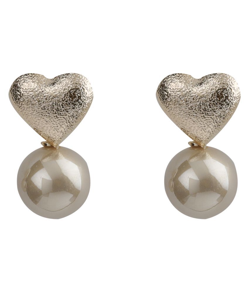     			SILVER SHINE  Lovely Gold Simple Polished Heart Design With Pearl Stud Earring For Girls And Women