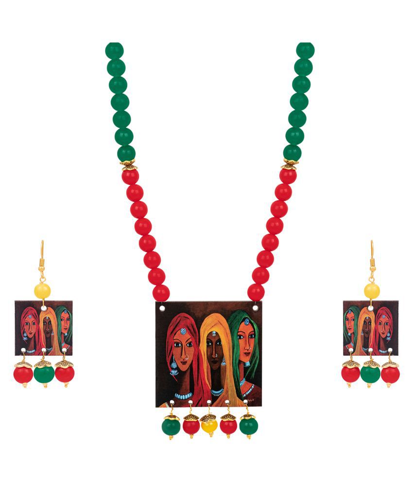     			JFL - Jewellery For Less Copper Multi Color Opera Contemporary/Fashion Gold Plated Necklaces Set