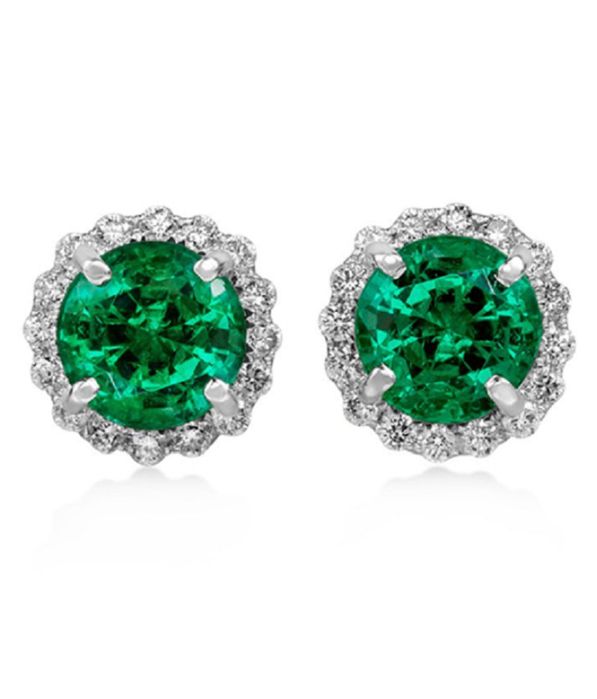 Original Green Panna Stone Sterling Silver Earrings For Women & Girls ...