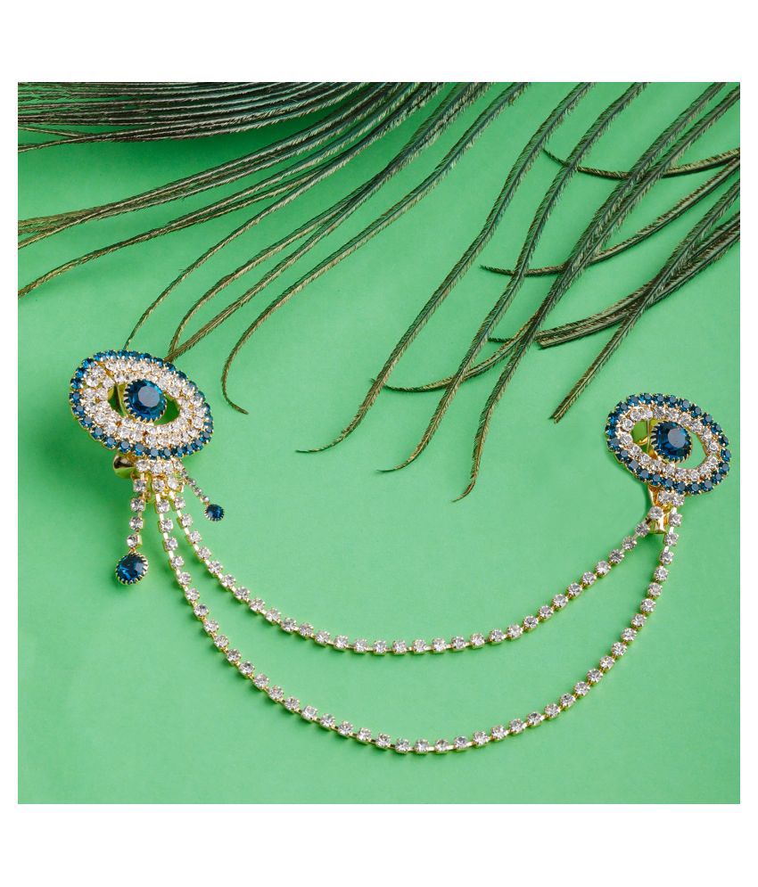     			SILVER SHINE  Traditional Gold Plated Exlusive Peacock Colour and White Diamond Studded Designer Wedding Brooch For Unisex Jewellery