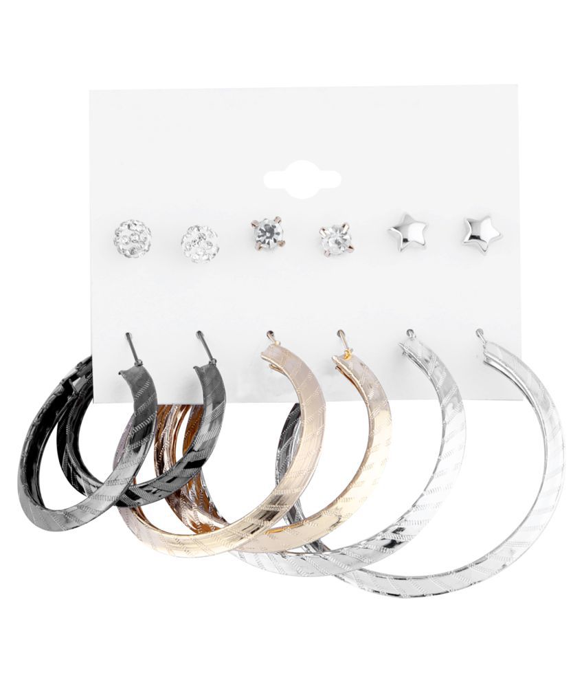     			Silver Shine Stylish Fashion Earring Combo 3 Bali With 3 Studs Set For Women Girls