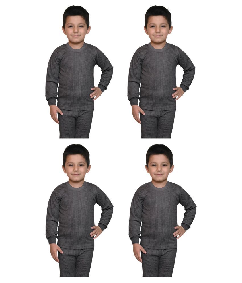     			Lux Inferno Boys & Girls Charcoal Melange Round Neck Full Sleeves Thermal Upper/Top/Vest - Pack of 4