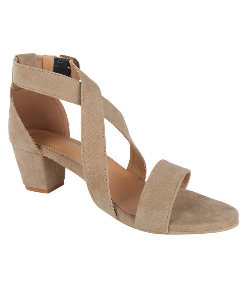 strappy beige block heels