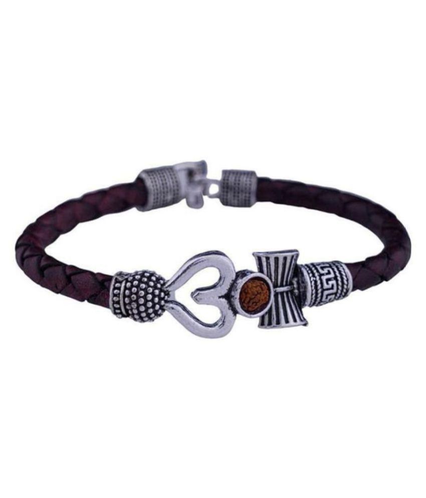     			Rudraksha Om Trishul and Damroo Silver Shiva Kada Bracel et for Men and Women