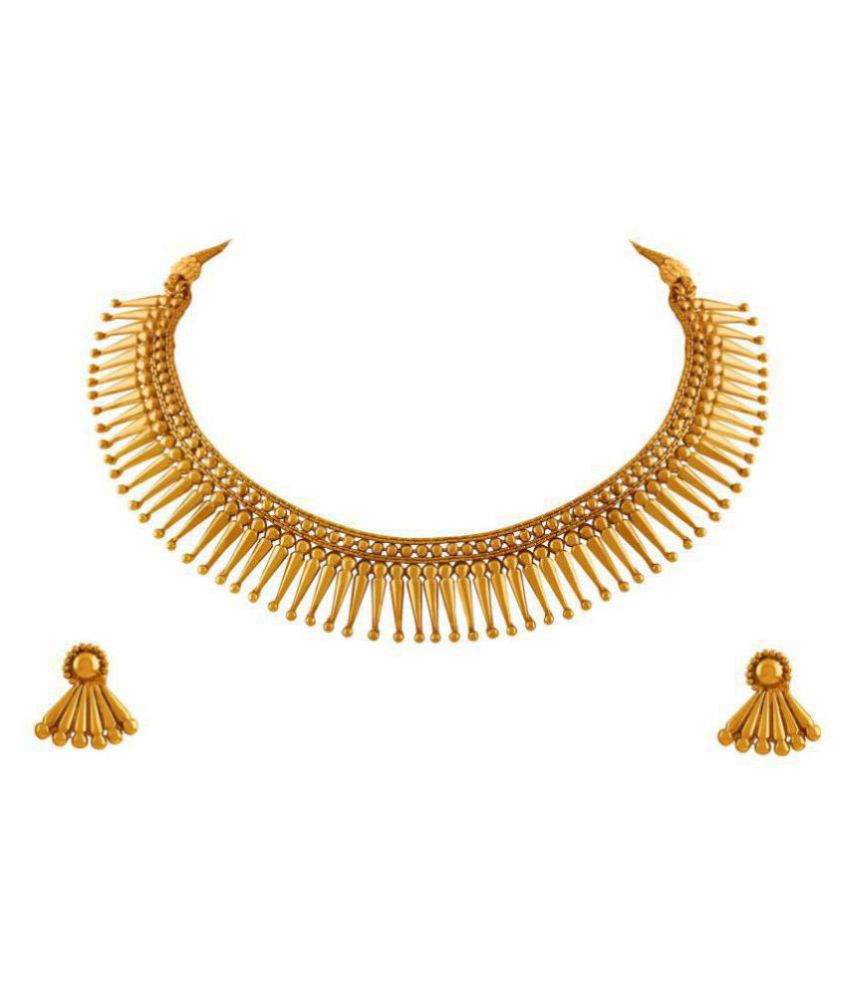     			JFL - Jewellery For Less Copper Golden Choker Traditional Gold Plated Necklaces Set
