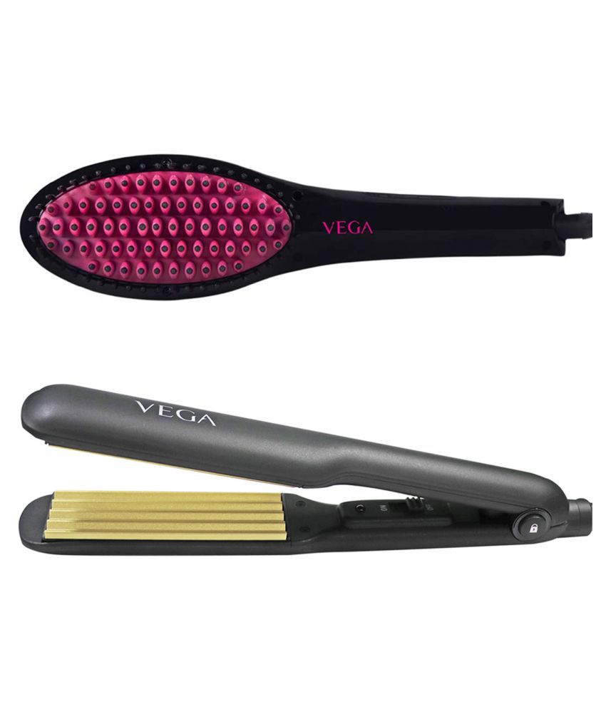 VEGA X-Glam Hair Straightening Brush (VHSB-01), Black & Classic Hair Crimper  (VHCR-01), Black Combo Price in India - Buy VEGA X-Glam Hair Straightening  Brush (VHSB-01), Black & Classic Hair Crimper (VHCR-01), Black