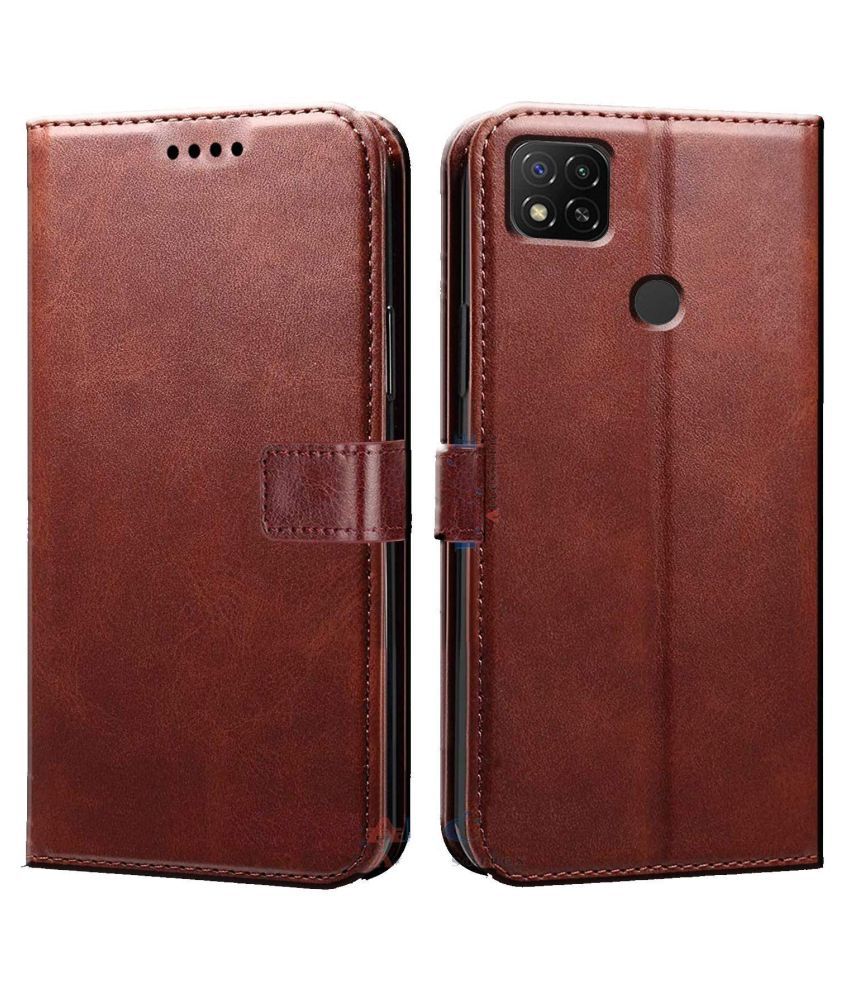     			Oppo A15 Flip Cover by NBOX - Brown Viewing Stand and pocket