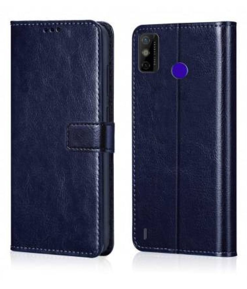     			Tecno Spark Go 2020 Flip Cover by NBOX - Blue Viewing Stand and pocket