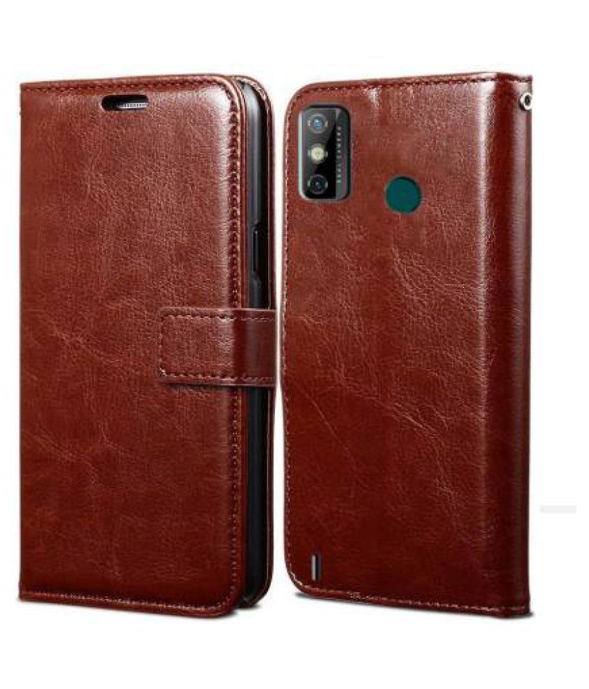     			Tecno Spark Go 2020 Flip Cover by NBOX - Brown Viewing Stand and pocket