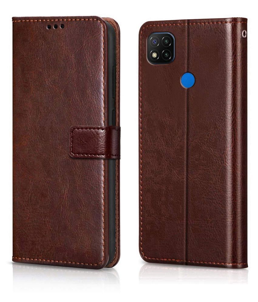     			Xiaomi Redmi 9A Flip Cover by NBOX - Brown Viewing Stand and pocket