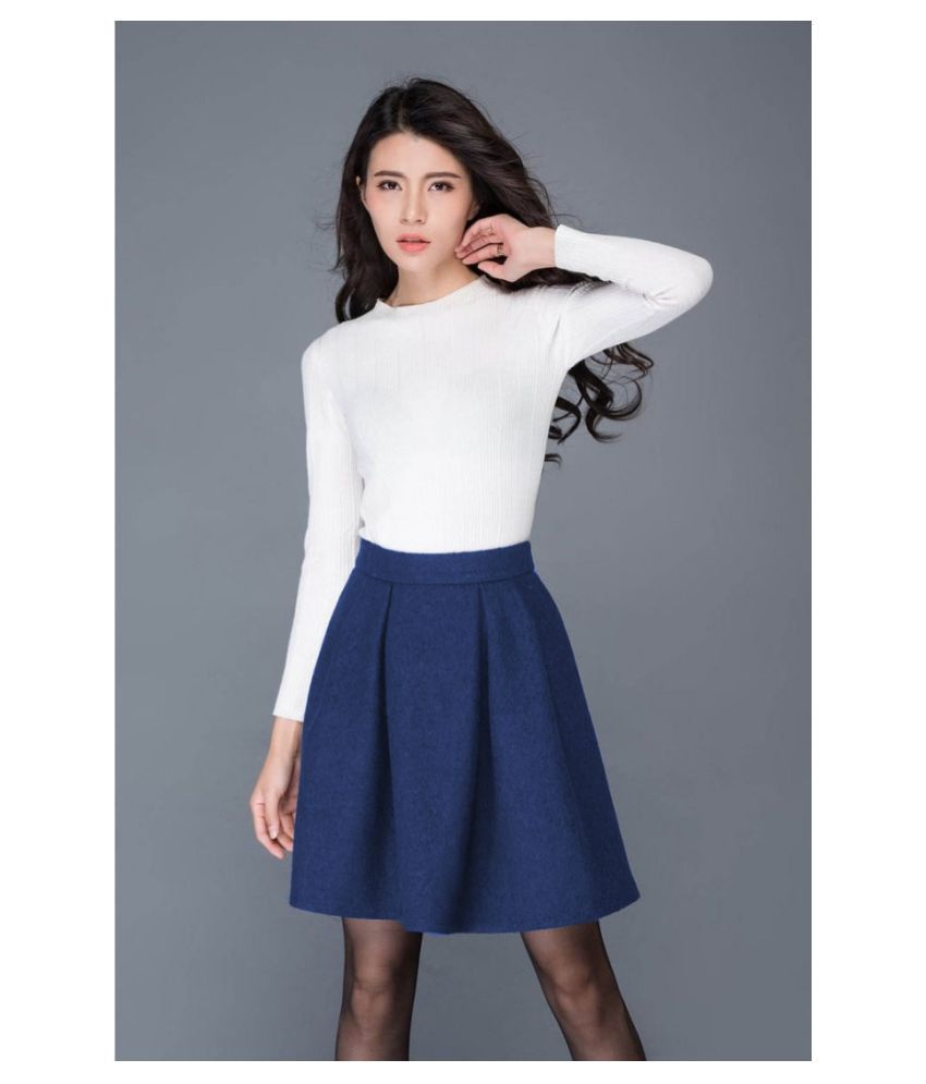 blue fit and flare skirt