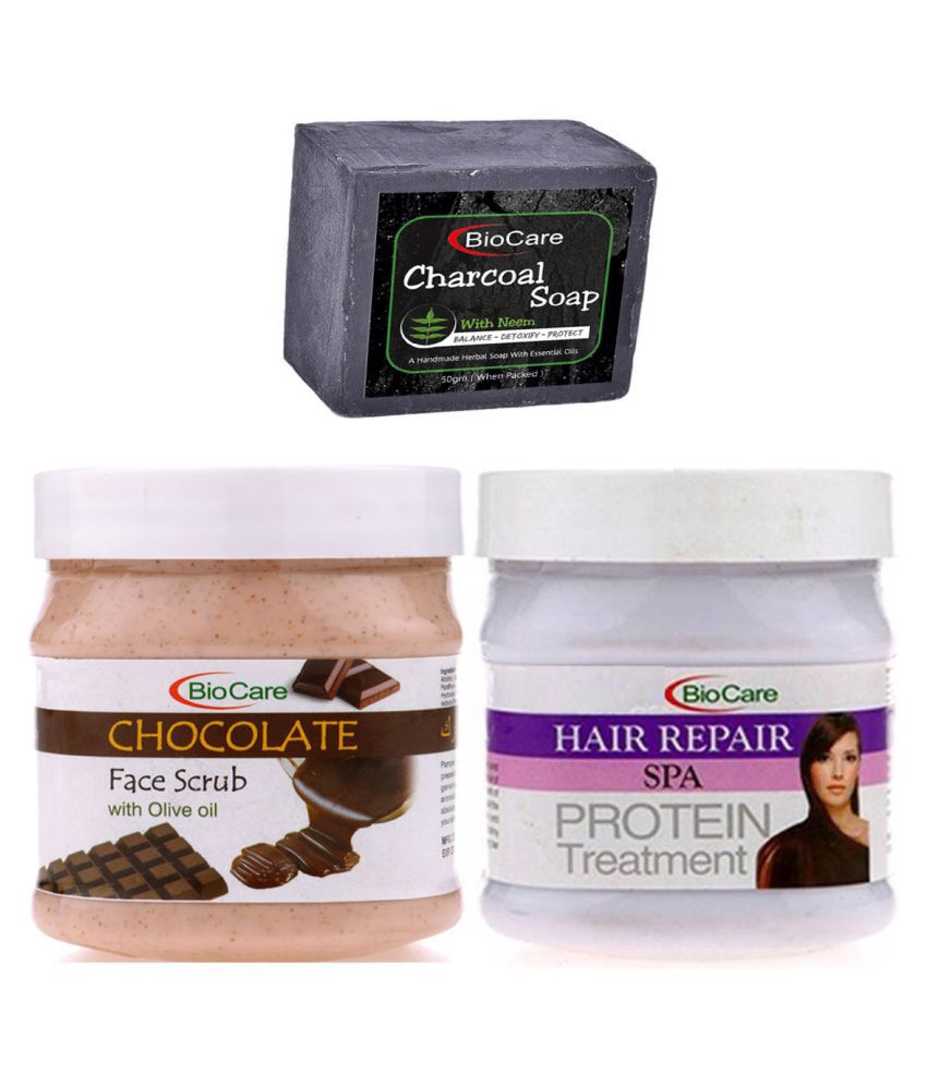 Biocare Chocolate Scrub 500gm, Hair Spa Cream 500gm with Charcoal Soap 50 g  Pack of 3: Buy Biocare Chocolate Scrub 500gm, Hair Spa Cream 500gm with  Charcoal Soap 50 g Pack of