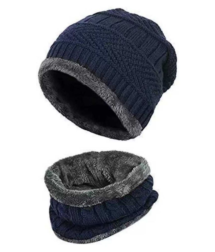Unisex Woolen Beanie Cap Scarf for Men Women Warm Snow Proof  Premium High Quality Soft Cap With Neck Scarf